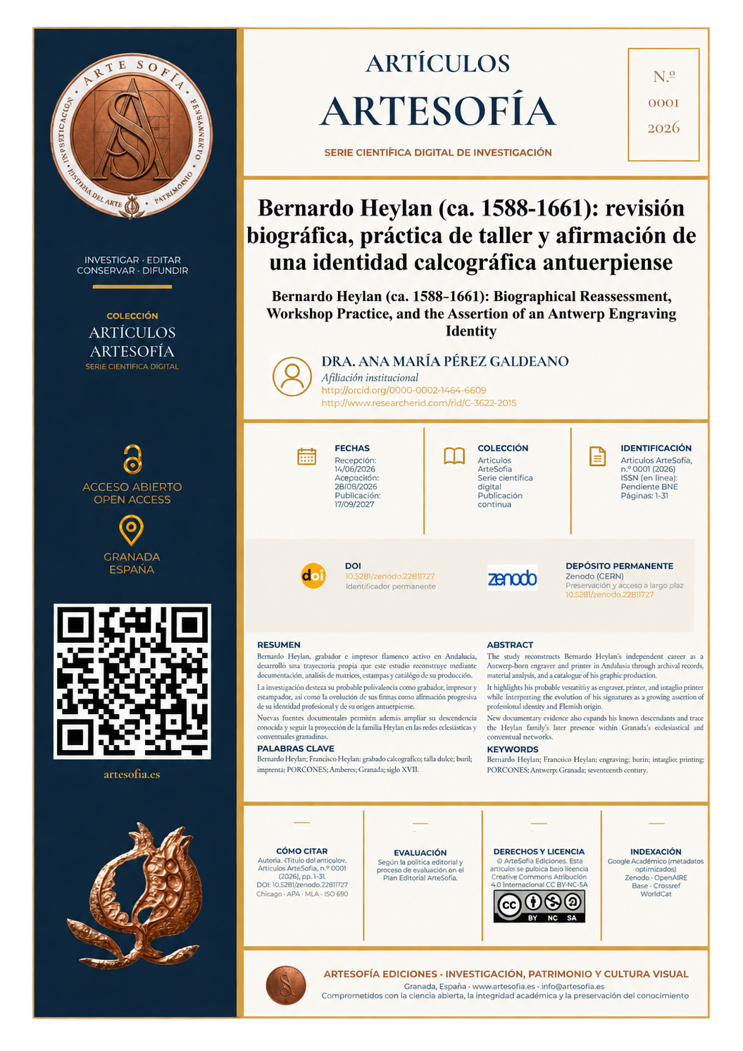 Portada de Artículos ArteSofía, n.º 0001, 2026